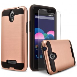 ZTE Obsidian Case, 2-Piece Style Hybrid Shockproof Hard Case Cover with [Premium Screen Protector] Hybird Shockproof And Circlemalls Stylus Pen (Rose Gold)